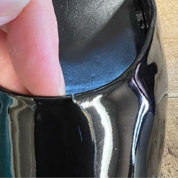 Salvatore Ferragamo Black Patent Leather D’Orsay Peep Toe Heels Pumps Sz 7 - Picture 10 of 11